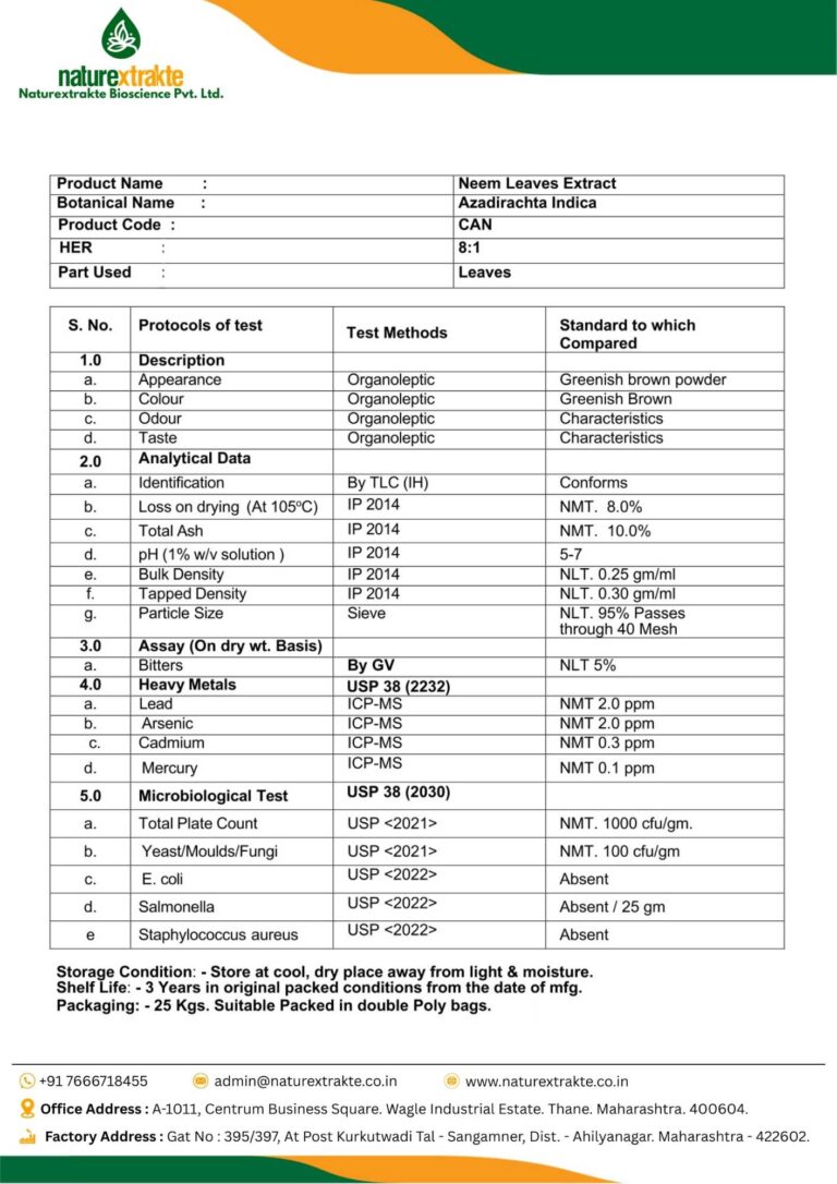 Neem FG Specification - 5% Bitters
