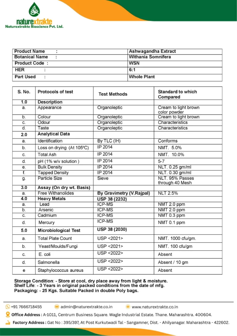Ashwagandha FG Specification - 2.5 by GV