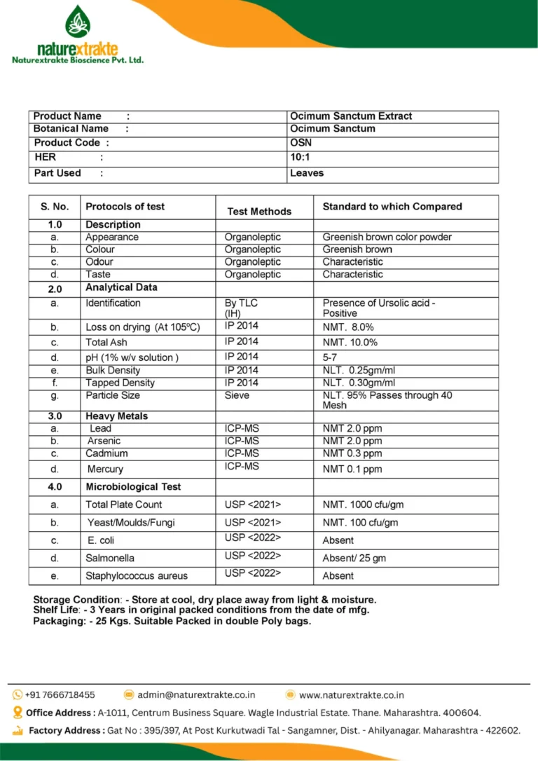 Tulsi FG Specification - Dry Extract