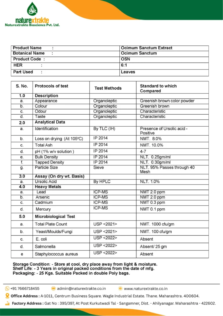 Tulsi FG Specification - Ursolic acid