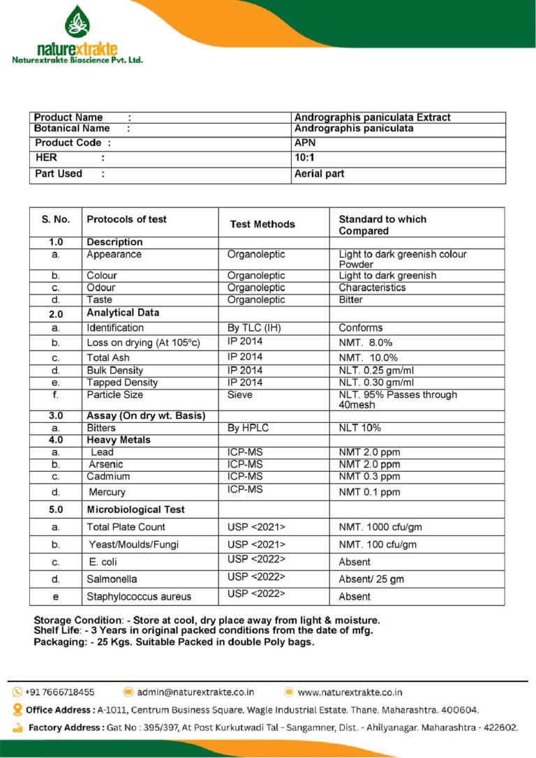 Kalmegh FG Specification - Andrographolide 10